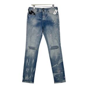 New PRPS Le Sabre Men US 31 Light Wash Jeans Ripped Bleached Slim Fit Casual